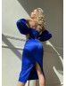 Sexy Satin Back Slit Party Dress With Removable Sleeves